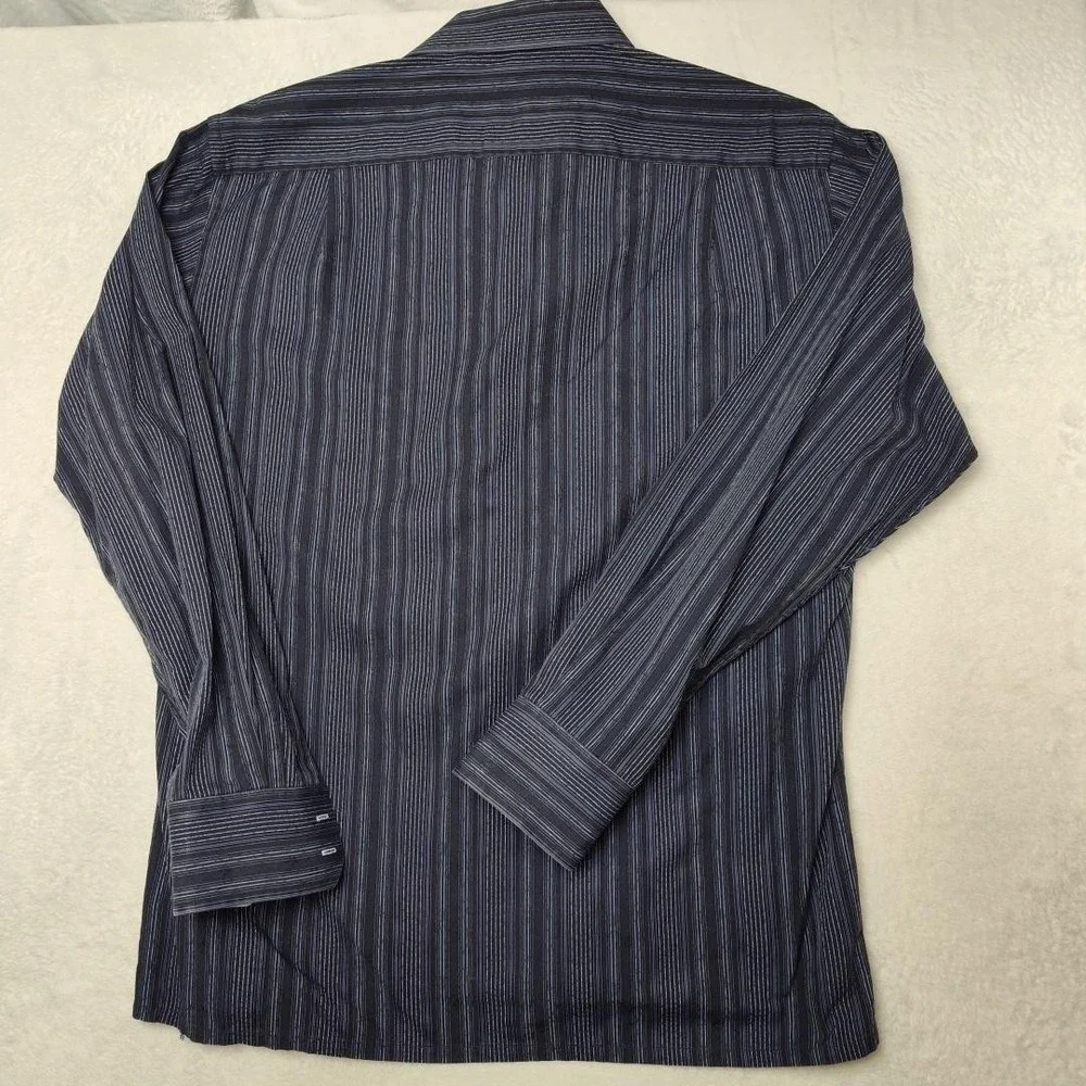 Visconti‎ Uomo Shirt Mens M Blue Striped Long Sleeve Button Up Contrasting Trim